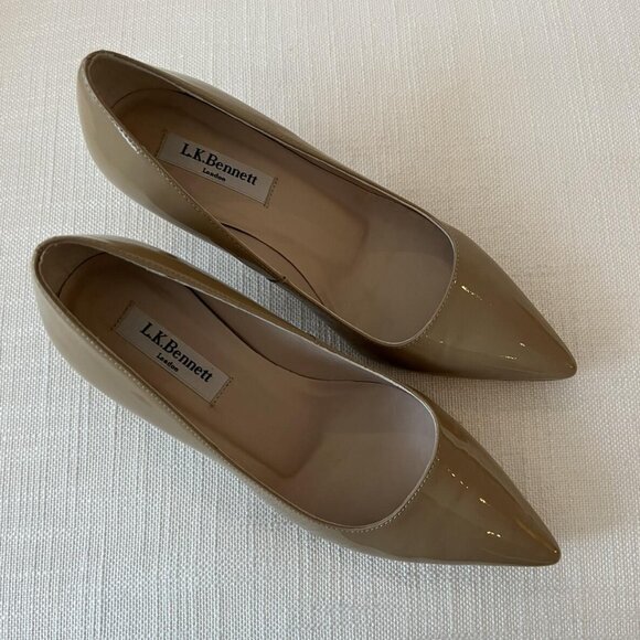L K Bennett Nude Patent Kitten Heel Court Shoes - Picture 10 of 12